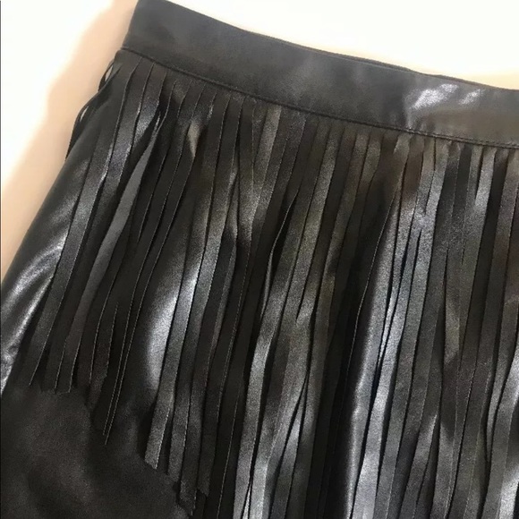 DIVIDED H&M Faux Leather Fringe Mini Skirt Black 4 - Picture 3 of 5